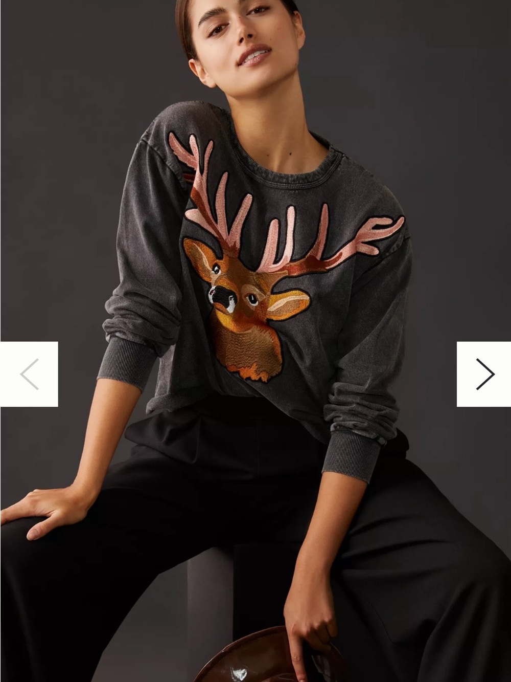 Anthropologie Embroidered Stag Crewneck